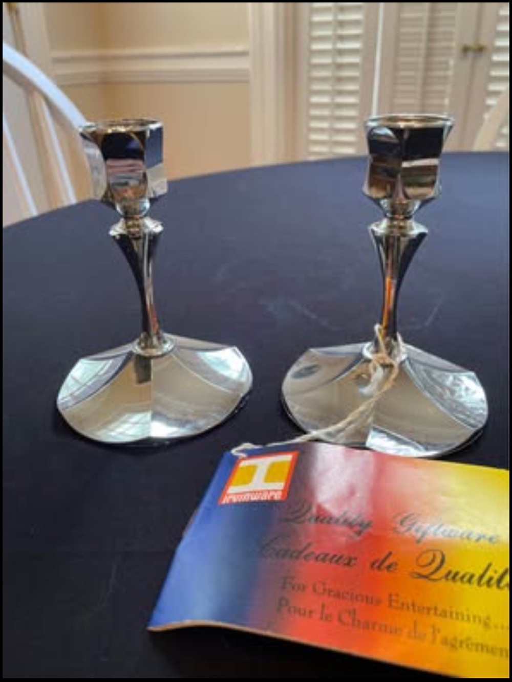 Vintage Irvinware Chrome Candlestick Holders Pair MCM Faceted Base Made in USA